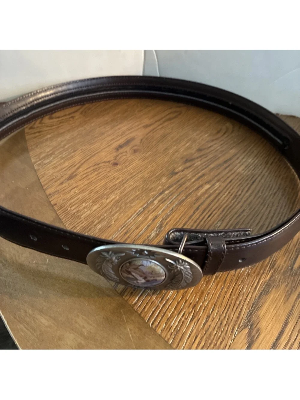Vtg Leather Belt Julie Zsupnik Porcelain mallard ducks Belt Buckle 33W 1.5width